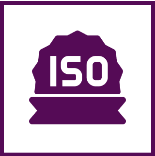 Purple ISO badge on black background.