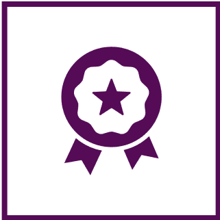 Purple award ribbon with star icon.